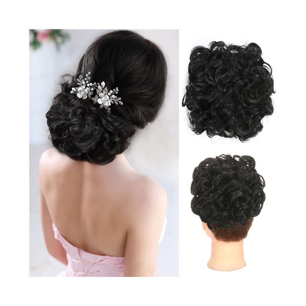Short Messy Bun Hair Piece Curly Dish Hair Bun Extension Combs Clip in Ponytail Scrunchies