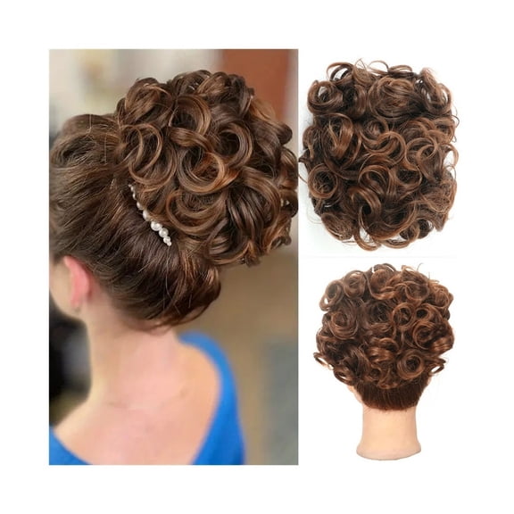 Short Messy Curly Bun Hair Piece - Clip-In Ponytail Extension with Double Combs