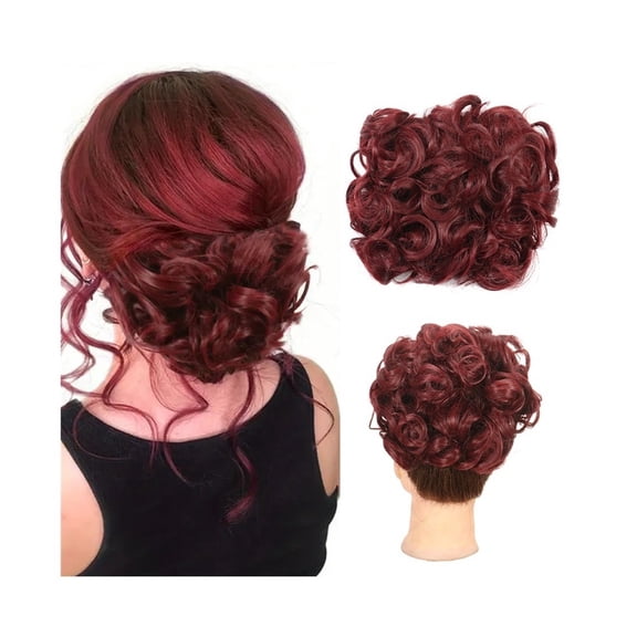 Short Messy Curly Bun Hair Piece - Clip-In Ponytail Extension with Double Combs