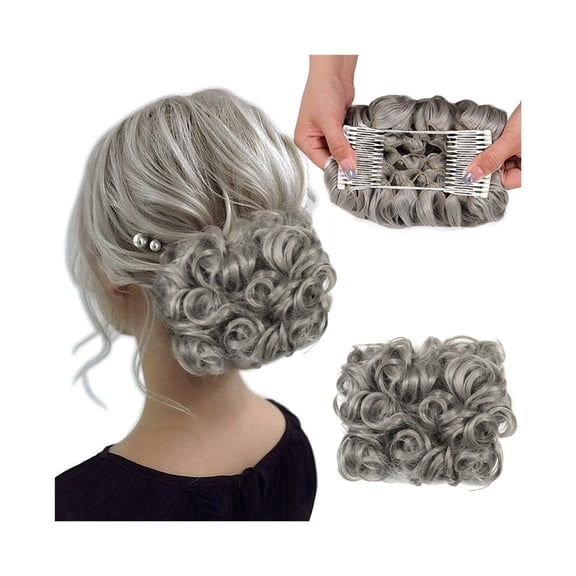 Short Messy Curly Dish Hair Bun Extension Easy Stretch Hair Scrunchie Combs Clip in Ponytail Hairpieces