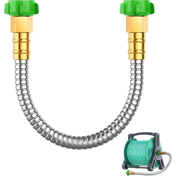 Short Metal Garden Hose 2 ft with Female to Female Connector， Stainless Steel Small Leader Hose for Hose Reel Long Flexible, Lightweight & Heavy Duty Water Pipe, Outdoor Water Hose Extension Adapter