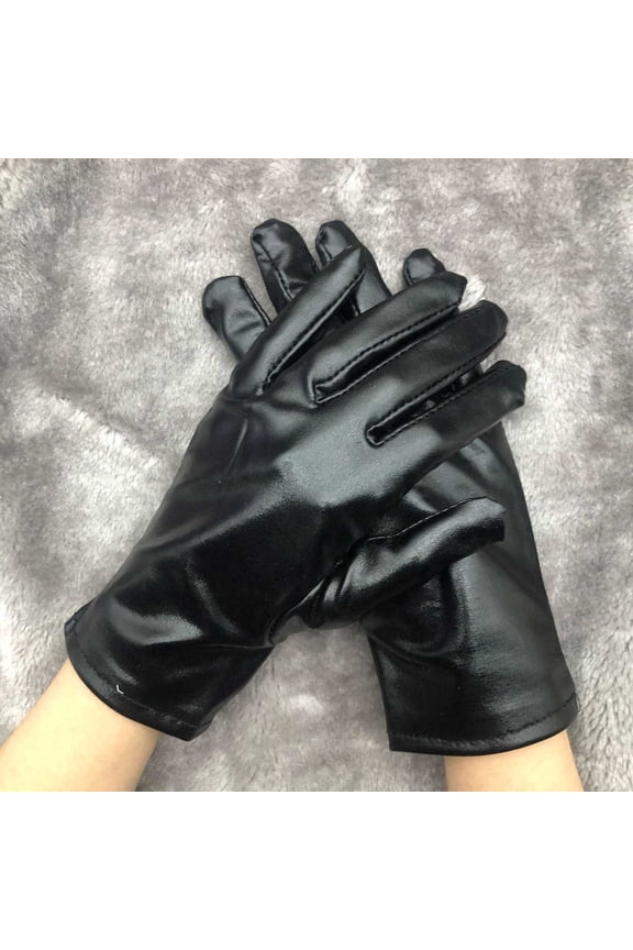 Short Metallic Gloves, Shiny Opera Cosplay Gloves for Adults, Stretchy PU Coated Gloves for Role Play Costume, Party Accessories for Halloween Christmas Stage Performance - Black