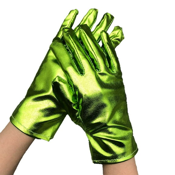 Short Metallic Gloves, Shiny Opera Cosplay Gloves for Adults, Stretchy PU Coated Gloves for Role Play Costume, Party Accessories for Halloween Christmas Stage Performance - Green