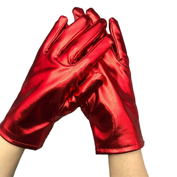 Short Metallic Gloves, Shiny Opera Cosplay Gloves for Adults, Stretchy PU Coated Gloves for Role Play Costume, Party Accessories for Halloween Christmas Stage Performance - Red