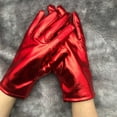 thumbnail image 1 of Short Metallic Gloves, Shiny Opera Cosplay Gloves for Adults, Stretchy PU Coated Gloves for Role Play Costume, Party Accessories for Halloween Christmas Stage Performance - Red, 1 of 3