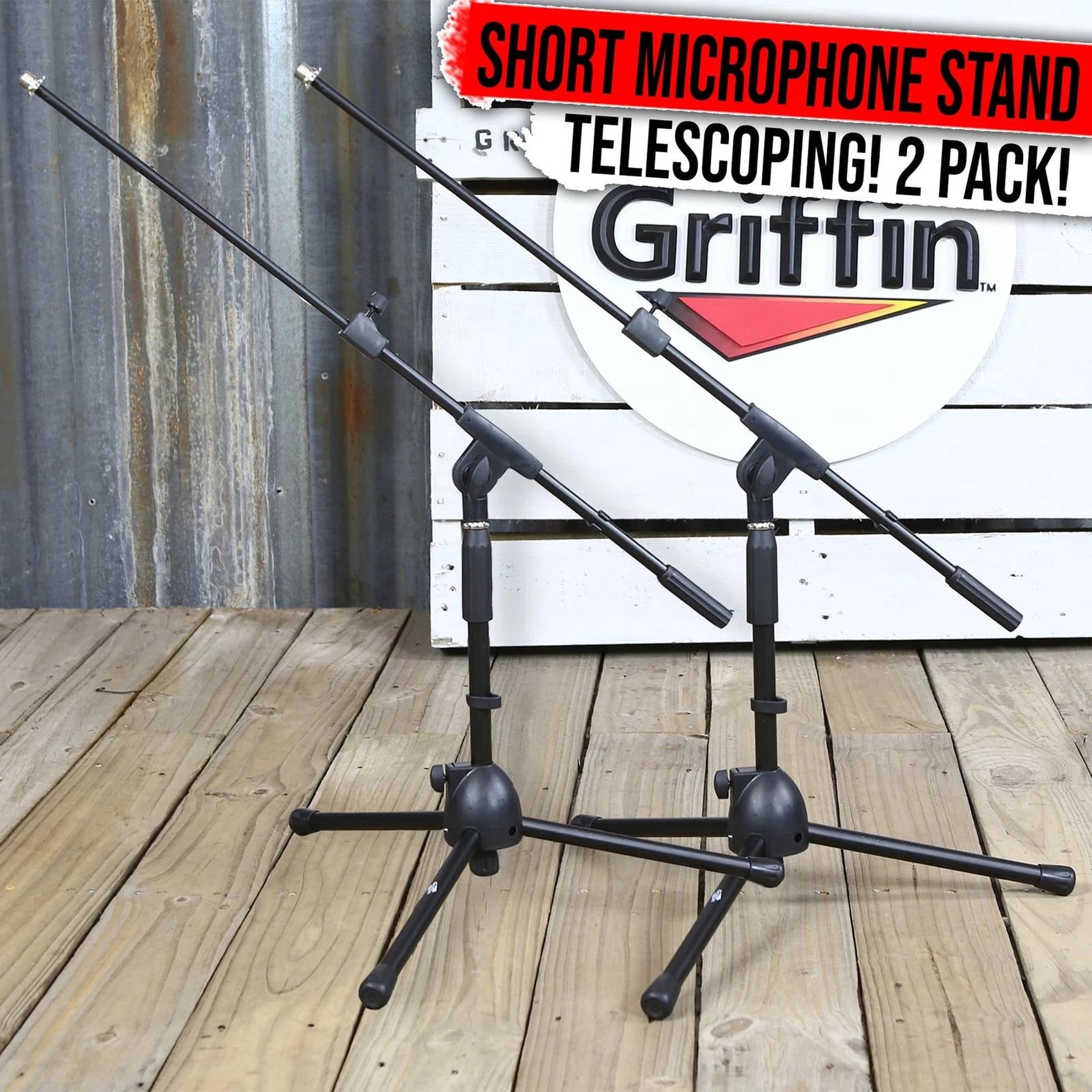 Short Mic Stand 2x BUNDLE | Telescoping Boom Guitar Amplifiers Bass Drum Desktop