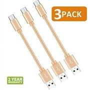 Short Micro USB Cable 8 Inch Nylon Braided Fast USB Charging Cord for for External Battery Charger, Samsung, HTC, LG, Android and More 3 Pack Black Gold