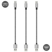 Short Micro USB Cable 8 Inch Nylon Braided Fast USB Charging Cord for for External Battery Charger, Samsung, HTC, LG, Android and More (3 Pack) Black