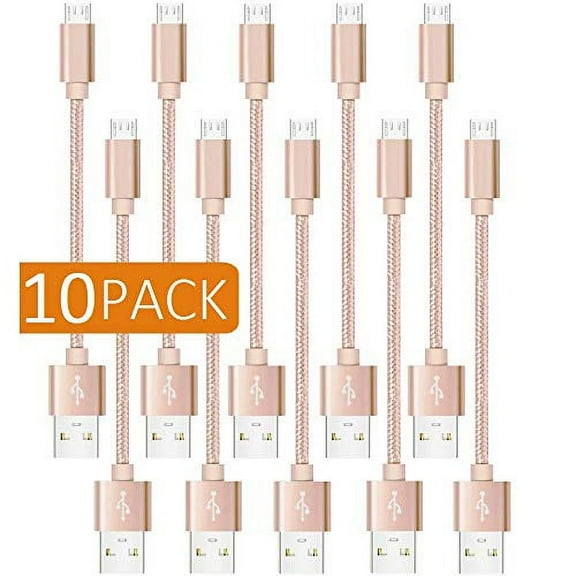 Short Micro USB Cable 8 Inches Short Nylon Braided High-Speed USB to Micro USB Charging Cables for Tablets and Many Other Android Devices (10-Pack) (Gold)