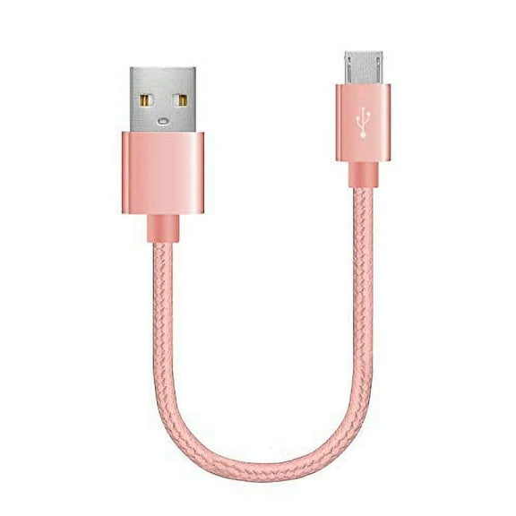 Short Micro USB to USB Fast Charger Cable Cords, High Speed Data and Charging, Nylon Braided, 10-Inch, Pink