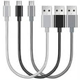 thumbnail image 1 of Short Micro USB to USB Fast Charger Cable Cords, High Speed Data and Charging, Nylon Braided, 3-Pack, 8-Inch, Silver, Grey, Black, 1 of 1