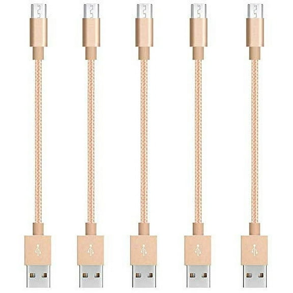 Short Micro to USB A Cable Nylon Braided 5 Pack (Gold)