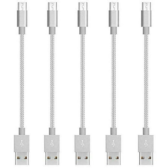 Short Micro to USB A Cable Nylon Braided 5 Pack (Space Gray)