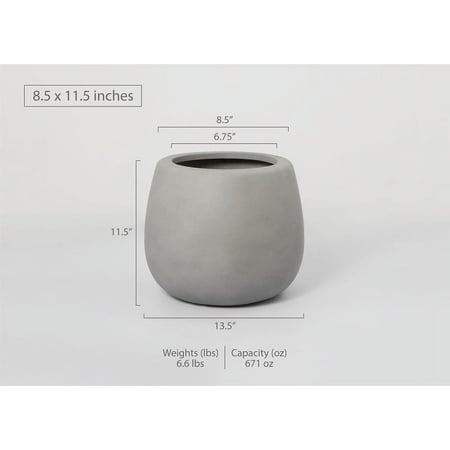 Short Narrow Mouth Globe 1- Piece Fiber Stone Round Planter Pot Grey 11.5 in. H x 8.5 in. W x 8.5 in. L