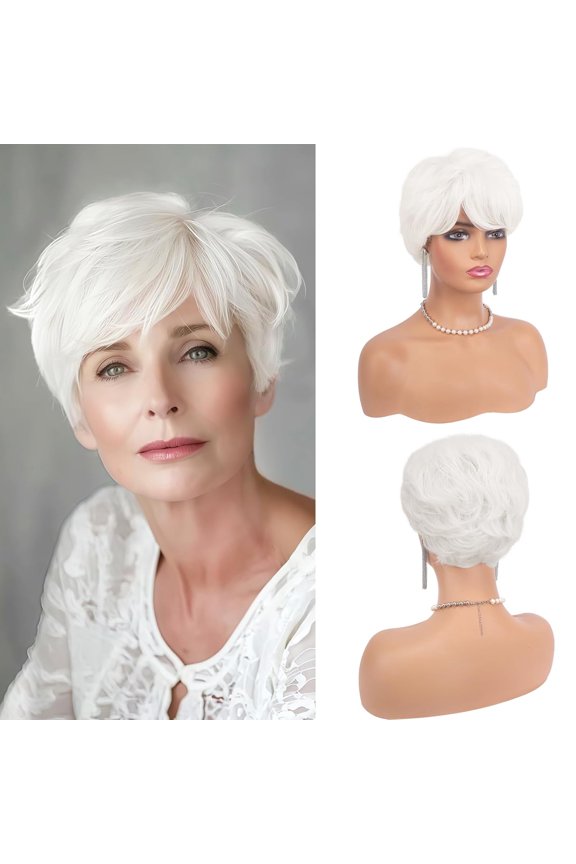 Short Natural Heat Resistant Hair Wig DAPRZIY Grey Pixie Wigs for Women Synthetic Layered Haircut Daily Costume Wig