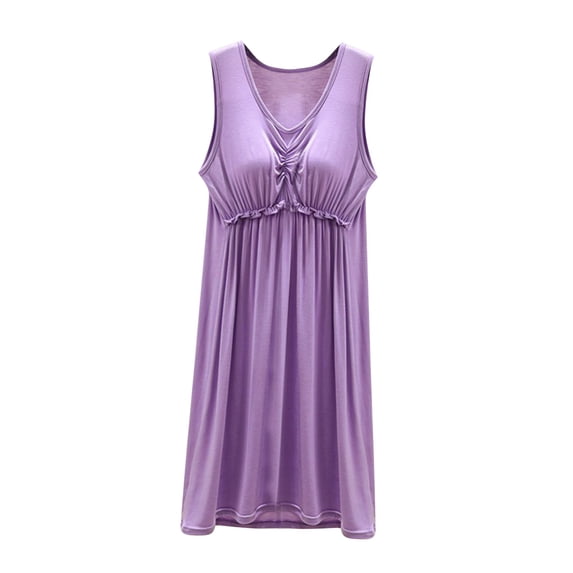 Short Nightgowns for Women with Built in Bra Soft Ruched V Neck Pajama Nightgown Summer Sleeveless Tank Dress Sleepwear Multicolor One Size