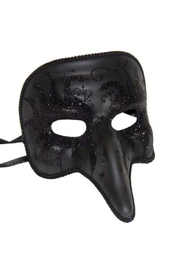 Short Nose Black Venetian Mask- Mardi Gras