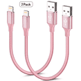 thumbnail image 1 of Short Nylon Braided Fast Charging Cable, Aioneus 2Pack 1ft Charging Cord Compatible with iPhone 14/13/12/11/iPad/AirPods, Pink, 1 of 7