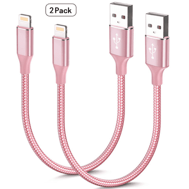 Short Nylon Braided Fast Charging Cable, Aioneus 2Pack 1ft Charging Cord Compatible with iPhone 14/13/12/11/iPad/AirPods, Pink