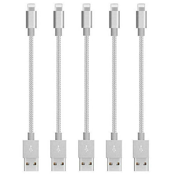 Short Nylon Braided USB Lightning Charging Cable/Data USB Compatible for iPhoneX Case /8/8 Plus/7/7 Plus/6/6s Plus,iPad Mini- 8-inch (5-Pack, Space Grey)