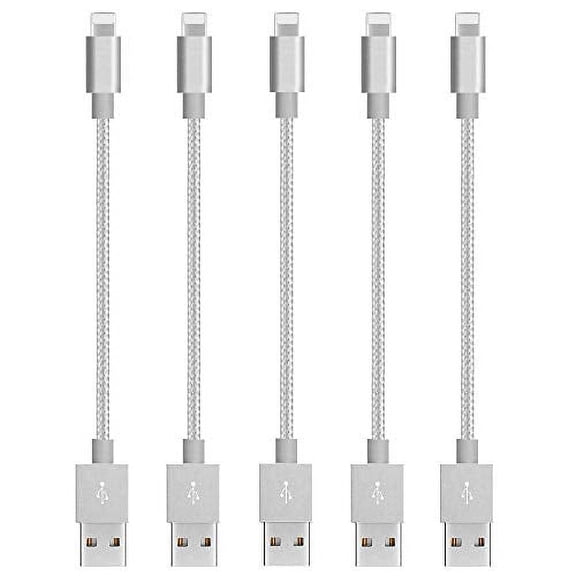 Short Nylon Braided USB Lightning Charging Cable/Data USB Compatible for iPhoneX Case /8/8 Plus/7/7 Plus/6/6s Plus,iPad Mini- 8-inch (5-Pack, Space Grey)