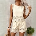 thumbnail image 1 of Short Outfits For Women 2 Piece Sets Summer Eyelet Embroidery Sleeveless Scalloped Tank Top & Drawstring Shorts Set Beige M, 1 of 4