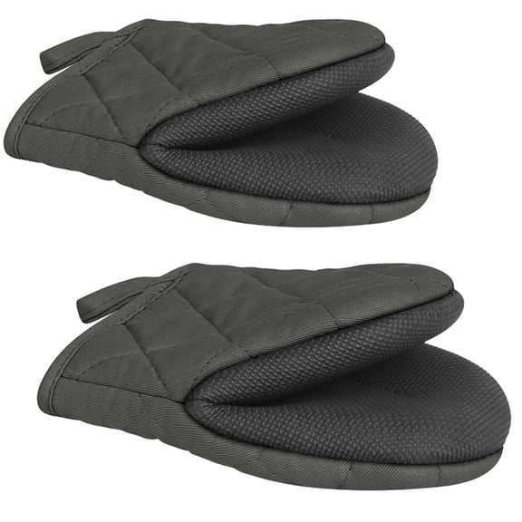 Short Oven Mitts Set, Heat Resistant Cotton Kitchen Pot Holders with Non-Slip Grip and Hanging Loop, Mini Oven Gloves for Microwave, Baking and Cooking, 1 Pair,Dark Gray