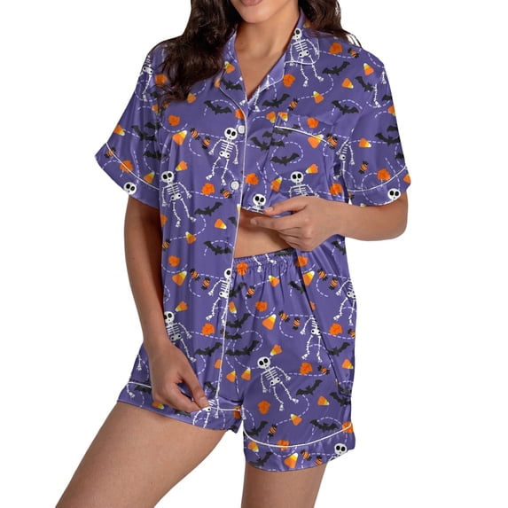 Short Pajama Set for Women Satin Pajama Set for Women, Shorts Sets for Women, Sleepwear for Lounge, Side Split Shorts, 2 Piece Sets for Women Purple S