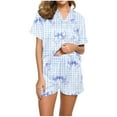 thumbnail image 1 of Short Pajamas for Women Cute Graphic 2 Piece Pajama Set Short Sleeve Button Down Sleepwear Lapel Shirt Pj Short Set, 1 of 7