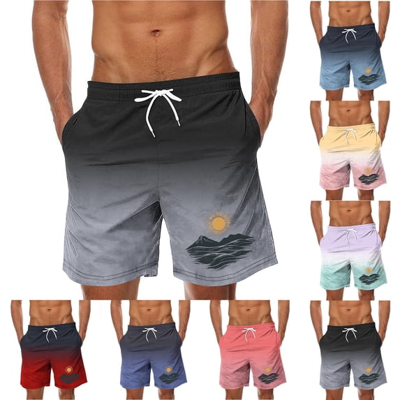 Short Pants for Men Mens Shorts Athletic Men Fashion Printed Elastic Waistband Drawstring Pocket Beach Pants Blue Xxl