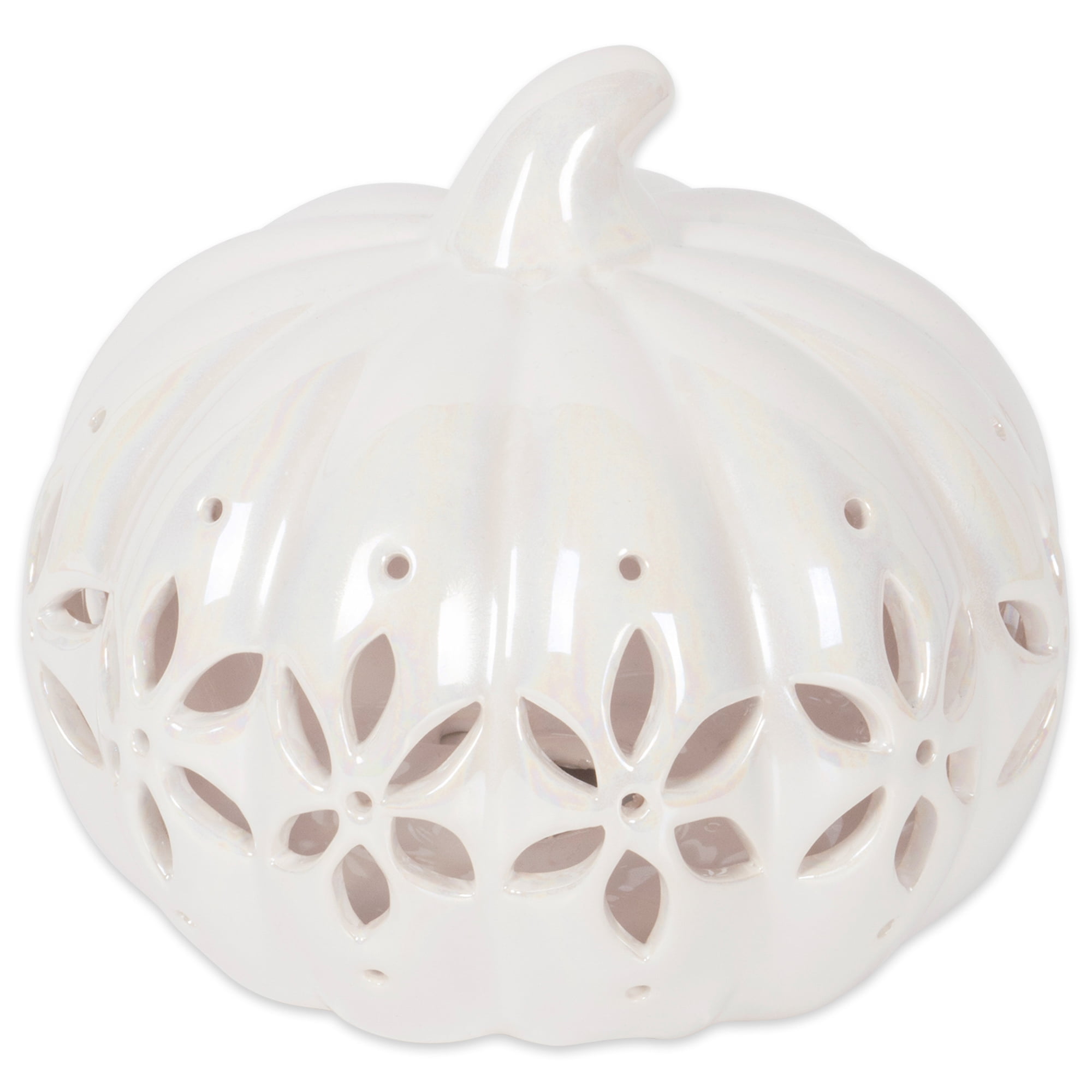 Short Pearl White Pumpkin With Flower Lantern