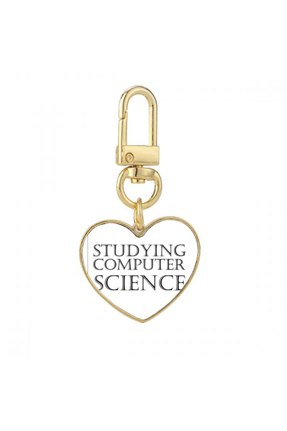 Short Phrase Studying Computer Science Gold Heart Keychain Metal Keyring Holder