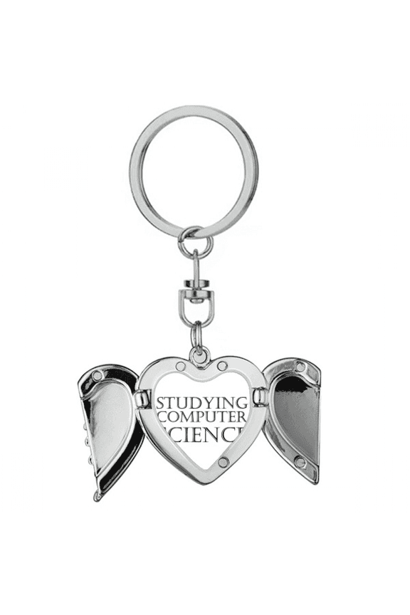 Short Phrase Studying Computer Science Heart Angel Wing Key Chain Holder