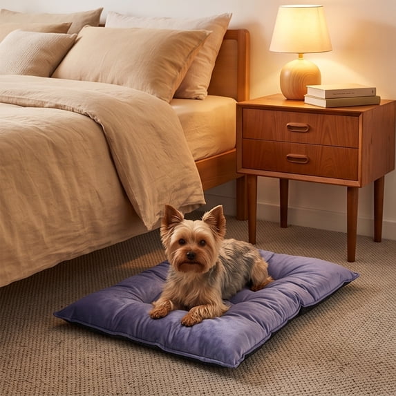 Short Pile Pet Mat with Ties Cushioned Gripped Bottom Non Slip Crates Furniture for Cats Small Dogs Indoor Soft Washable All Seasons Bed