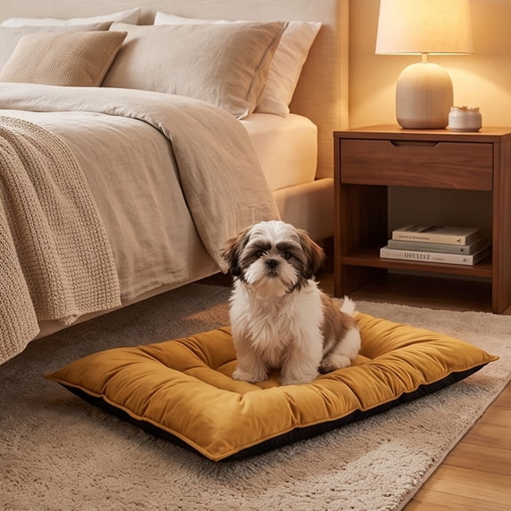 Short Pile Pet Mat with Ties Cushioned Gripped Bottom Non Slip Crates Furniture for Cats Small Dogs Indoor Soft Washable All Seasons Bed