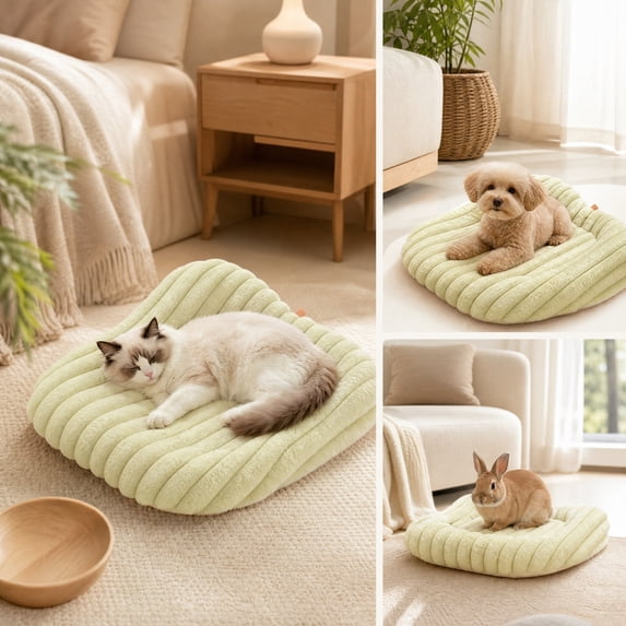 Short Pile Striped Pet Mat 48cm All Seasons for Cats and Dogs, Soft Resilient Padding Non Slip Grip Base, Comfortable Cushion for Sofa Bed Floor Daily Rest Gift