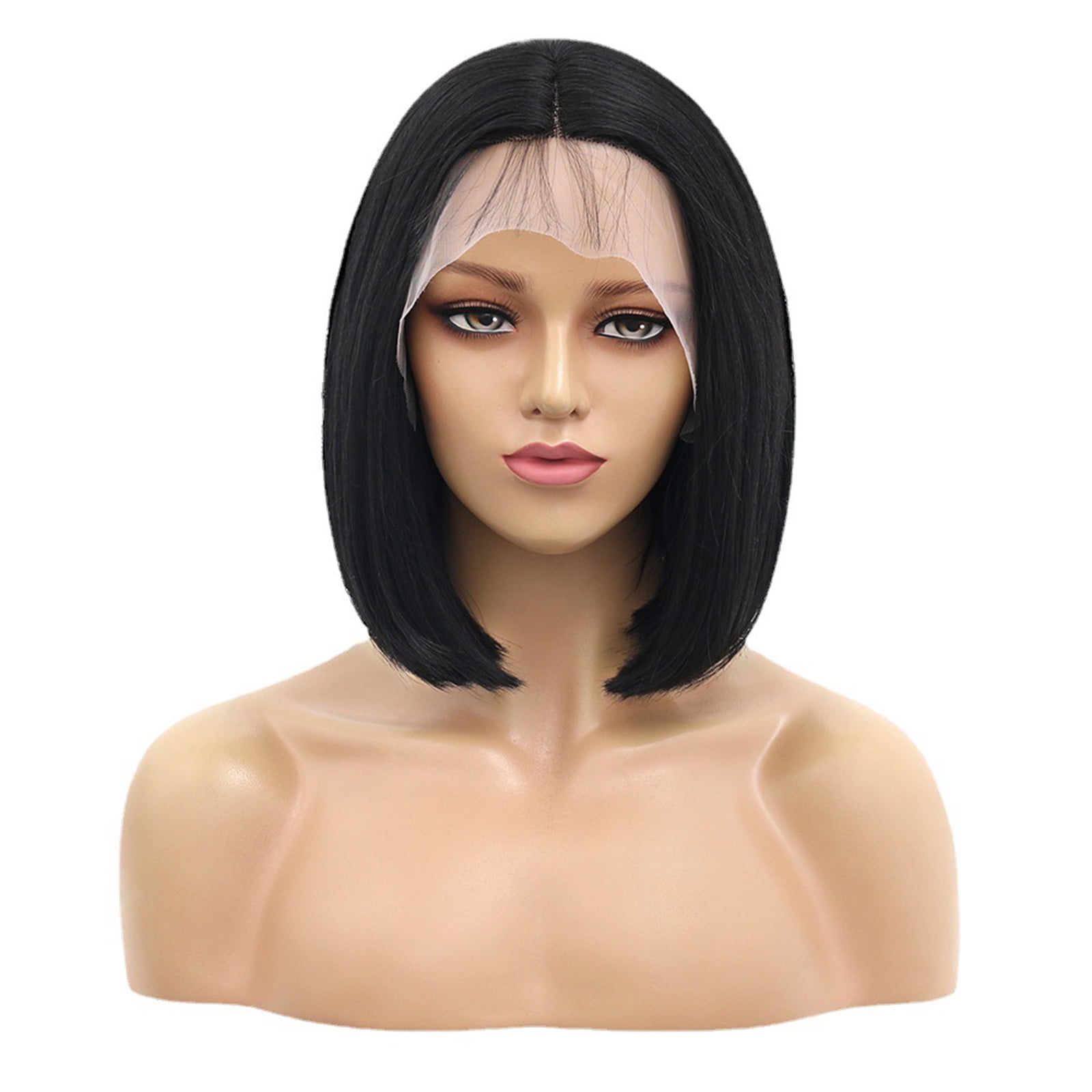 Short Pink Bob Wig for Women, Straight Synthetic Wig Heat Resistant Colored Wigs for Party Use(Black,One Size)