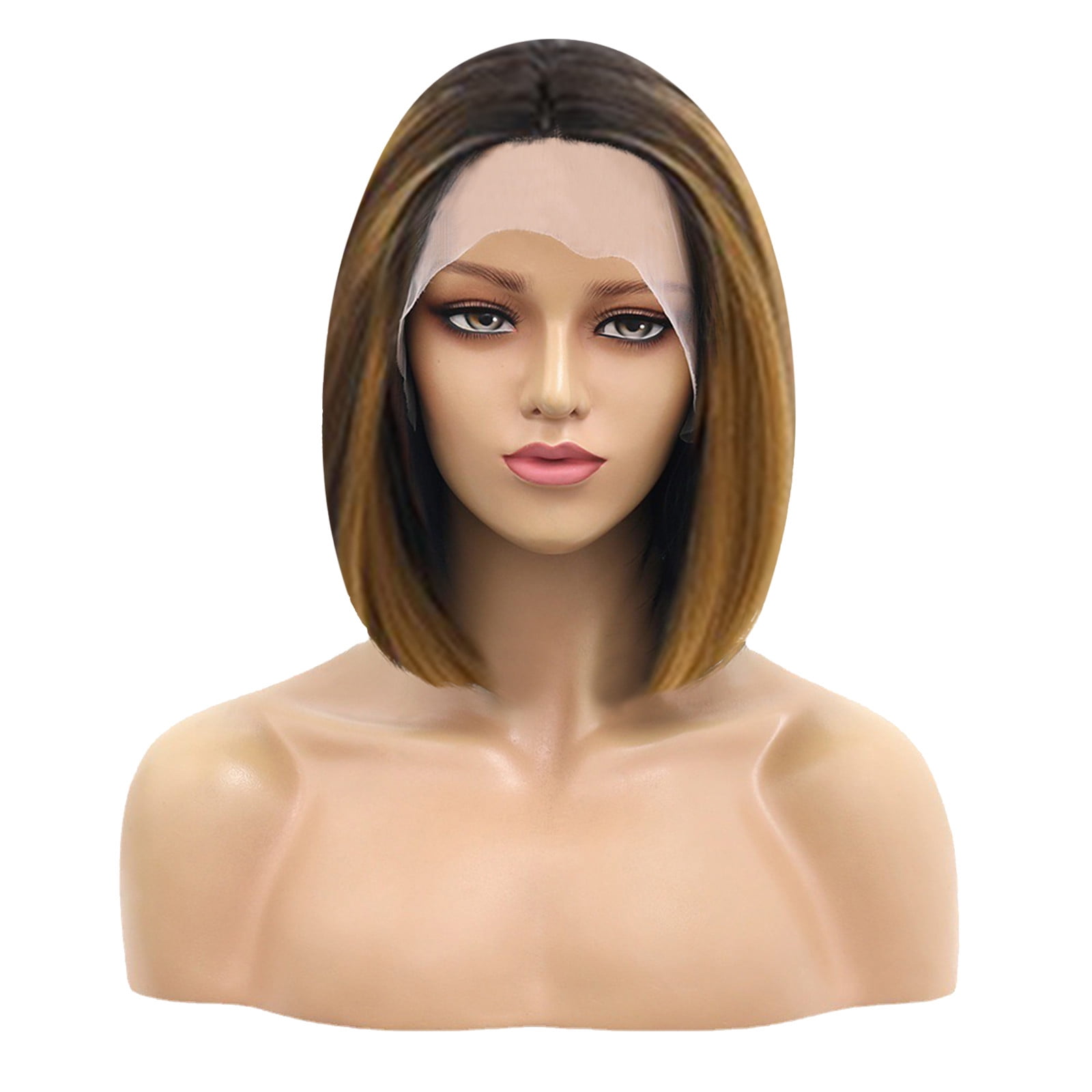 Short Pink Bob Wig for Women, Straight Synthetic Wig Heat Resistant Colored Wigs for Party Use(Brown,One Size)