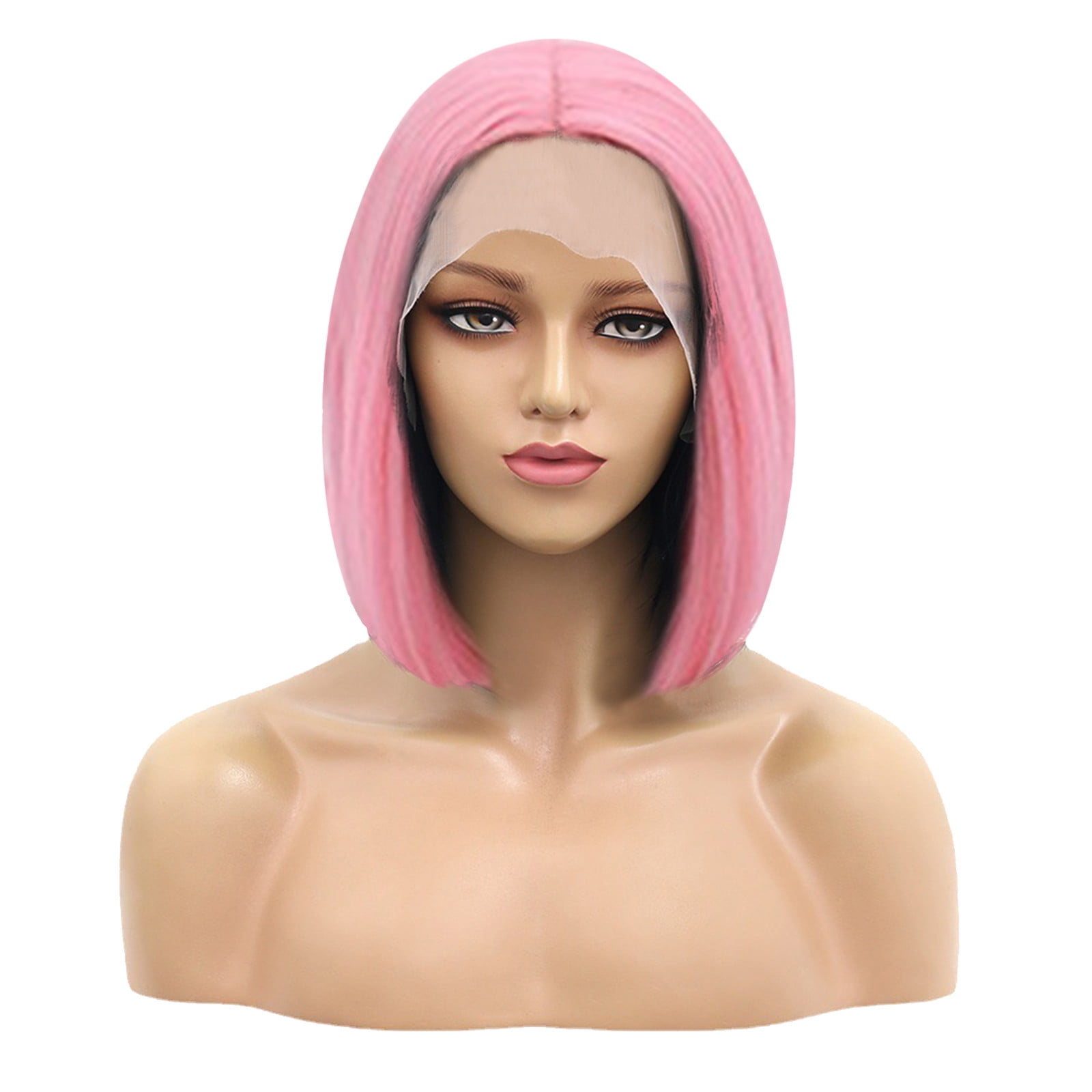 Short Pink Bob Wig for Women, Straight Synthetic Wig Heat Resistant Colored Wigs for Party Use(Pink,One Size)