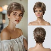 Short Pixie Cut Grey Human Hair Wig - 8 Inch Layered Fashion Blend Wig for Women, Daily Use