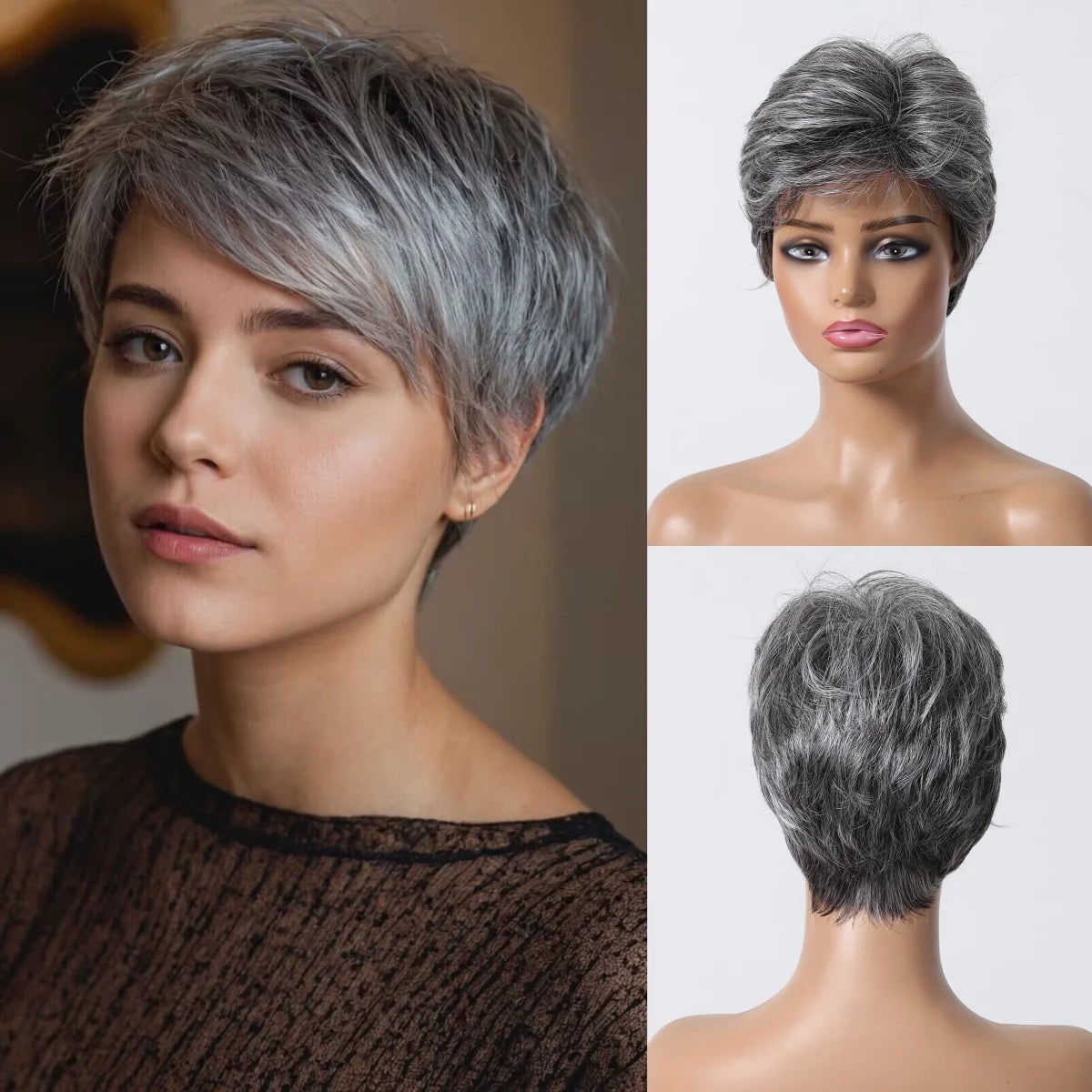 Short Pixie Cut Grey Human Hair Wig 8 Inch Layered Fashion Blend Wig short-pixie-cut-grey-human-hair-wig-8-inch-layered-fashion-blend-wig