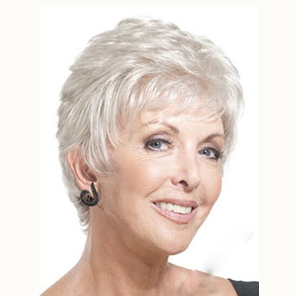 Short Pixie Cut Human Hair Blend Wigs for Women, Natural Human Hair Wig with Bangs, Lightweight Ready to Wear Wig for Daily Use,Silver,Unisex
