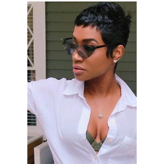 Short Pixie Cut Wig for Black Women, Synthetic Fiber Pixie Wig with Bangs, Layered Stylish Soft Natural Glueless Short Pixie Cut Wig