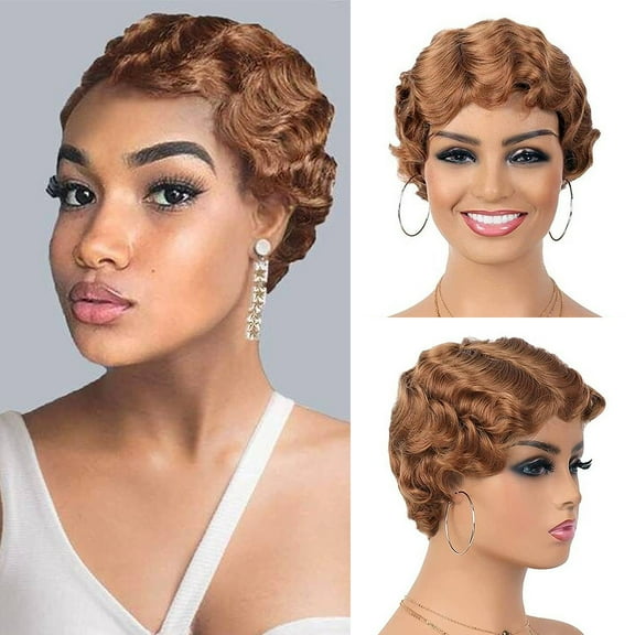 Short Pixie Cut Wigs for Black Women Mommy Brazilian Finger Ocean Wave Remy Human Hair Cheap Wig for Party Full Machine Made Wig