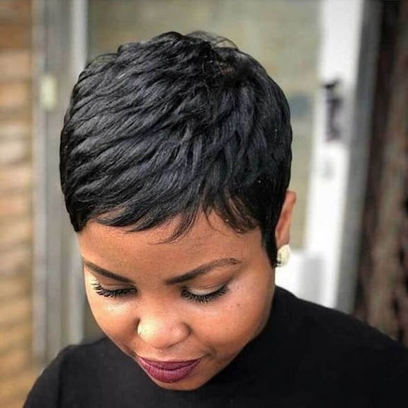 Short Pixie Cut Wigs for Women Short Natural Black Wig With Bangs Synthetic Hair Pixie Wig for Women Pixie Cut Wigs Layered Hair Wig