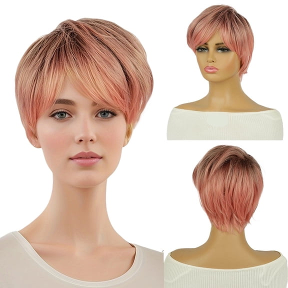 Short Pixie Gradient Pink Hair Wig for Women | Trendy Asymmetrical Bob Hairstyle