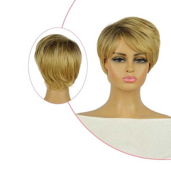 Short Pixie Gradient Pink Wig for Women | Fashionable Bob Hairstyle with Slanted Bangs