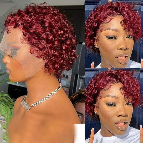 Short Pixie Wig with Asymmetrical Fringe, Layered Synthetic Wig for Women, Natural Looking Short Wigs(Red,One Size)