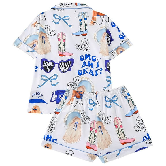 Short Pjs Sets Women Omg Am I Okay Pjs Sets Collar Short Sleeve Pajama Shorts Sleepwear Womens Silk Pajamas Set White S