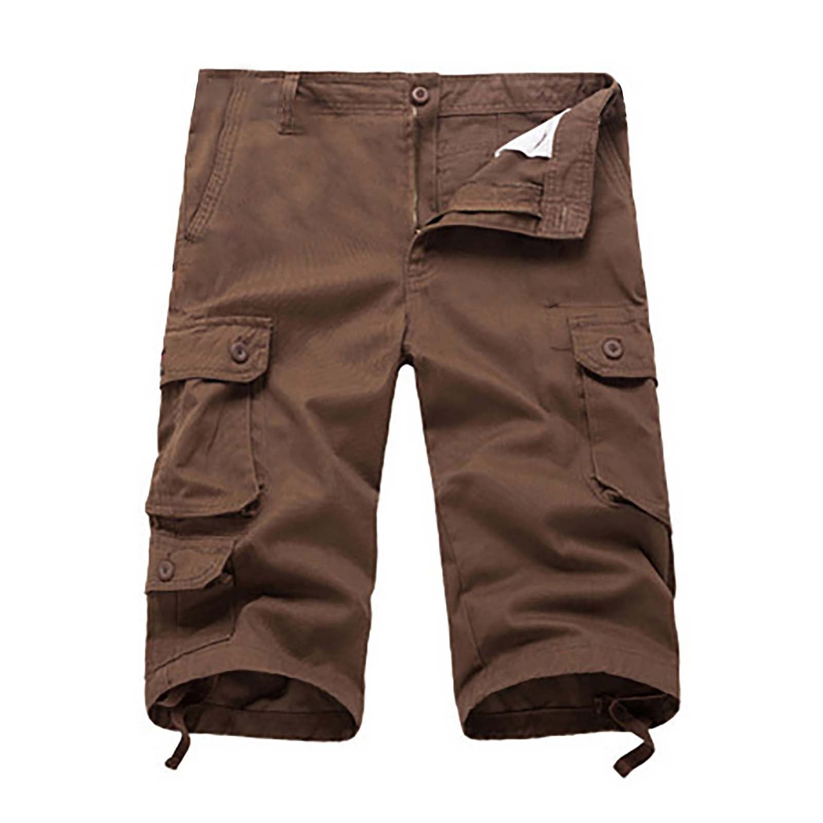 Short Plain Cargo Pants Men s Fashion Loose Large Cotton Shorts Multi Pocket Casual Street Style Capris Cargo Pants for Men Brown Walmart